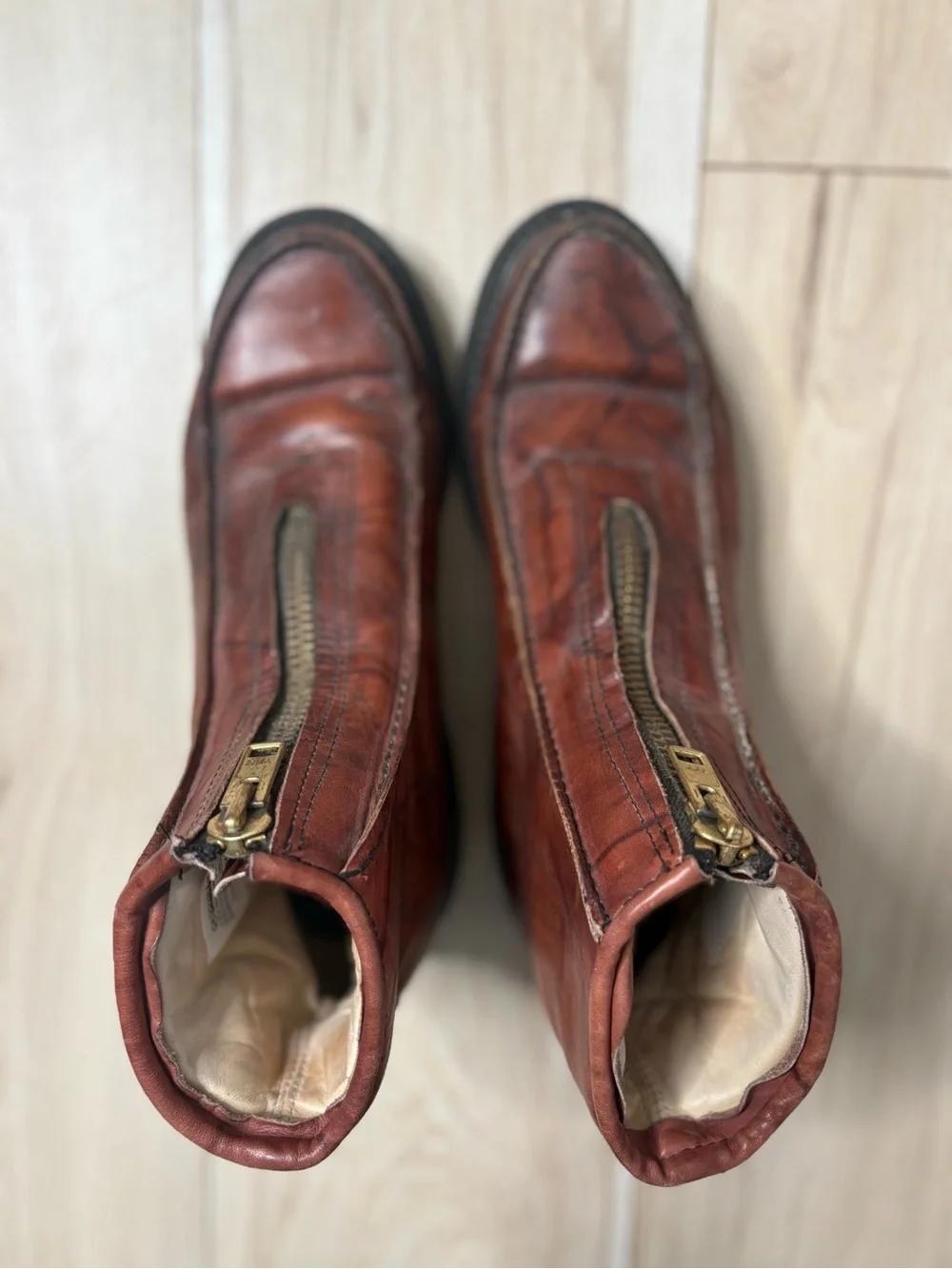 Double-H Insul Stadium Boots Men’s 10D Brown Leather Front Zip Made USA Oil Resi